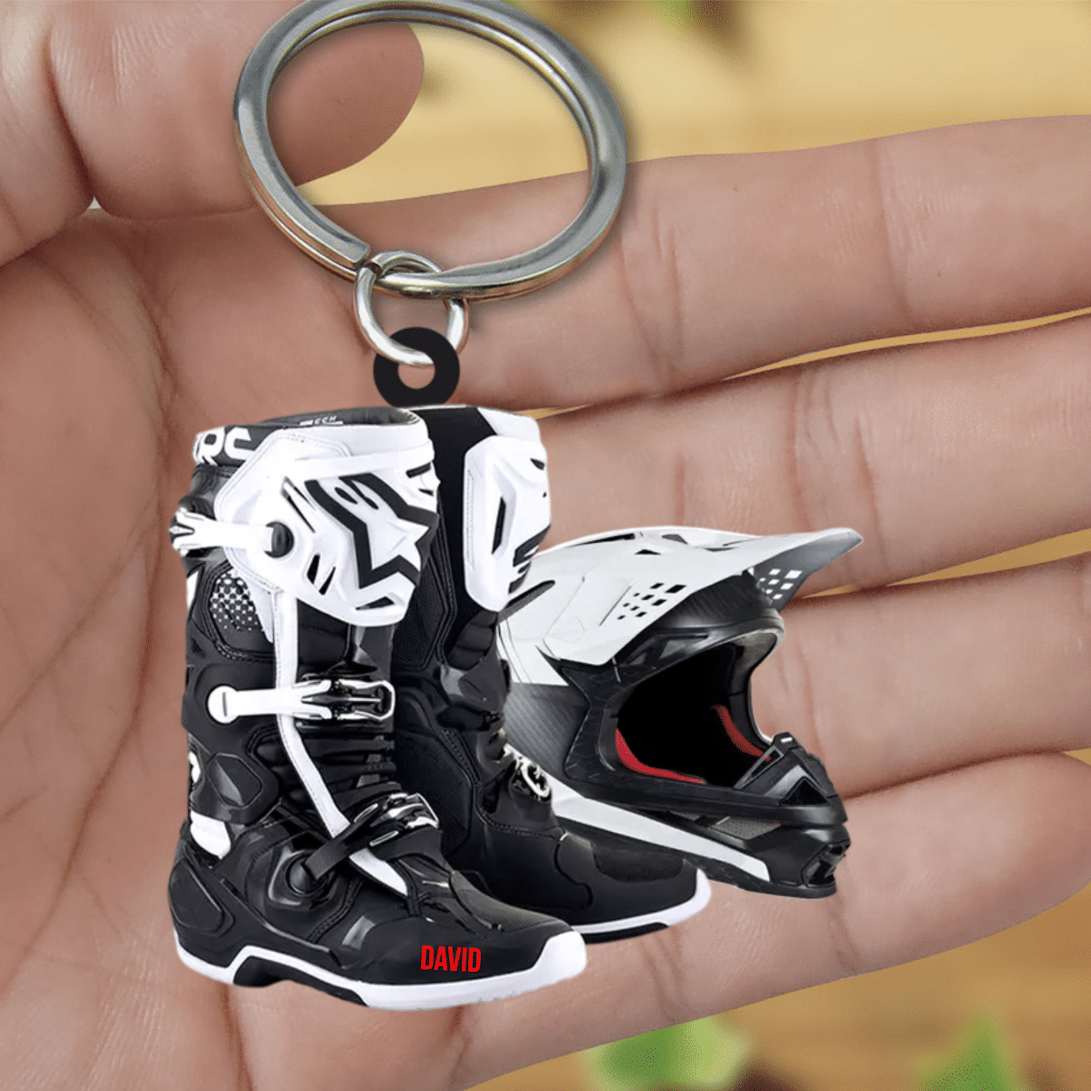 Personalized Motocross Boots Helmet Acrylic Keychain, Motocross Keychain for Lovers KO0182