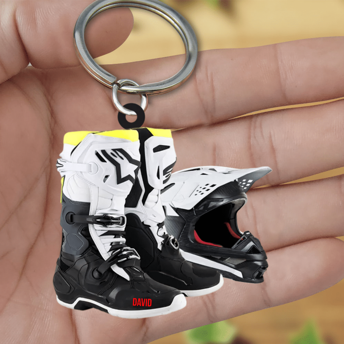 Personalized Motocross Boots Helmet Acrylic Keychain, Motocross Keychain for Lovers KO0182