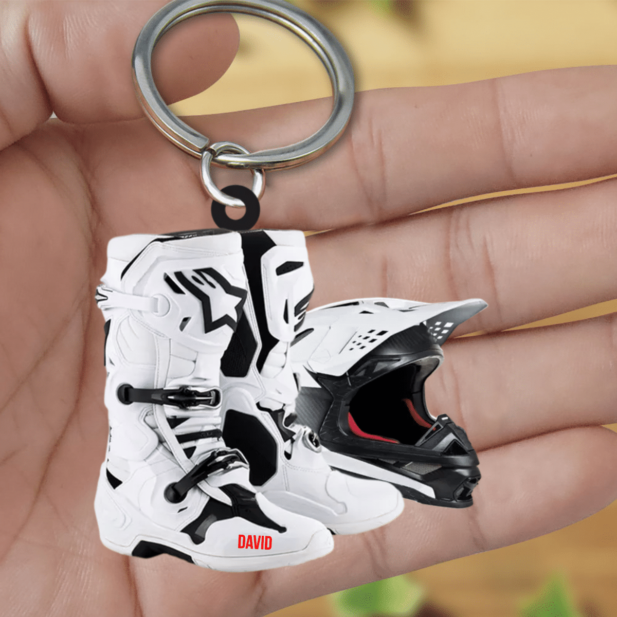 Personalized Motocross Boots Helmet Acrylic Keychain, Motocross Keychain for Lovers KO0182