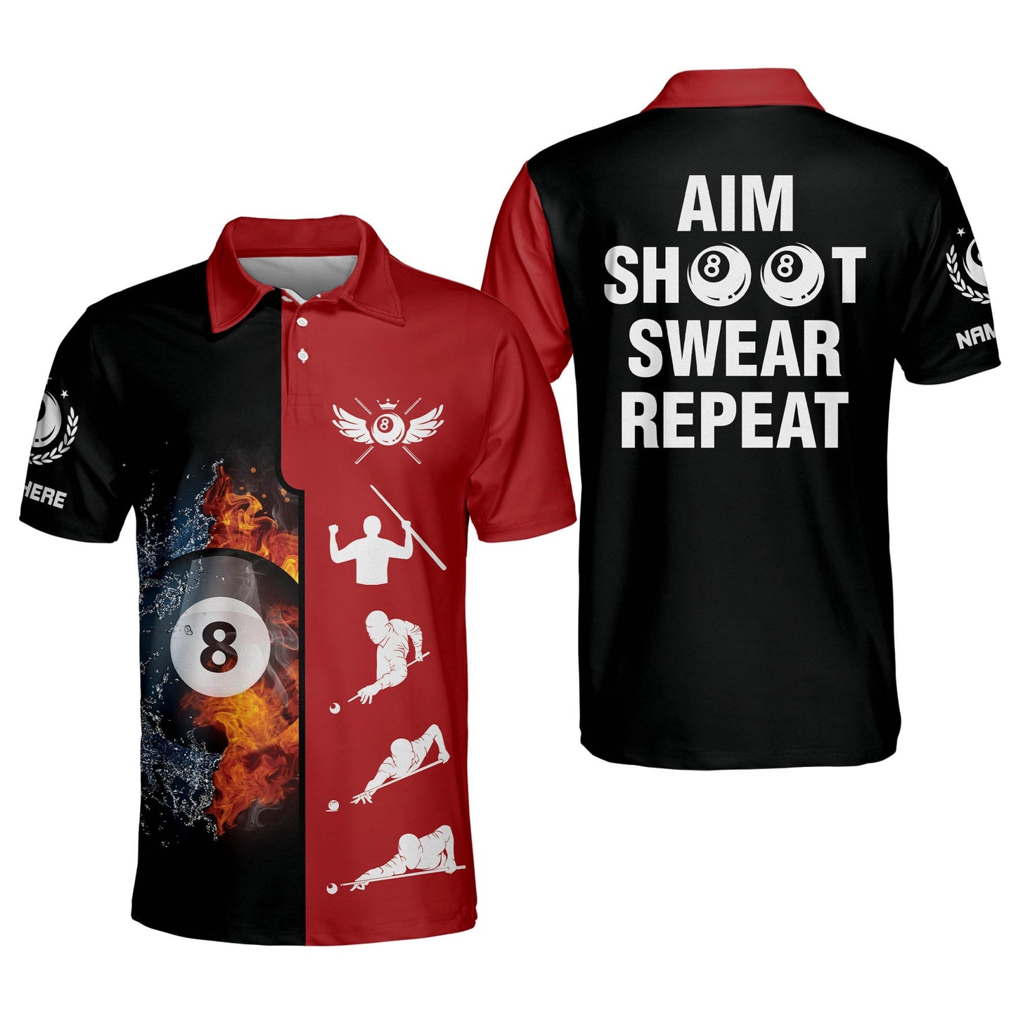 Aim Shoot Swear Repeat Billiard Polo Shirt BI0019