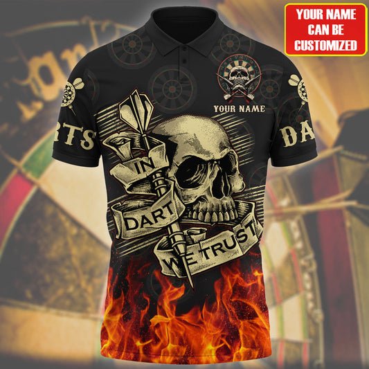 3D All Over Print Skull Dart Polo Shirt, Custom Name Darts Unisex Shirt for Man Women, In Dart We Trust Polo Shirt DMO0036