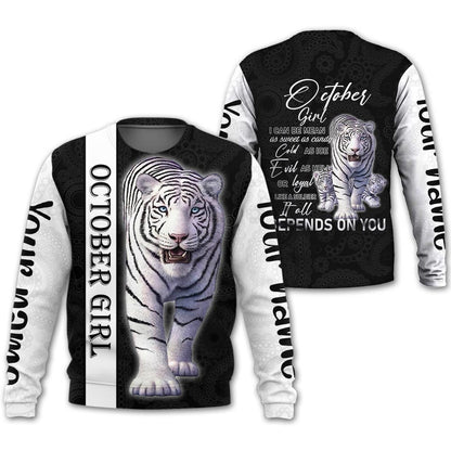 Personalized Name Birthday Outfit October Girl Tiger White Love Style Birthday Shirt For Women TO2800