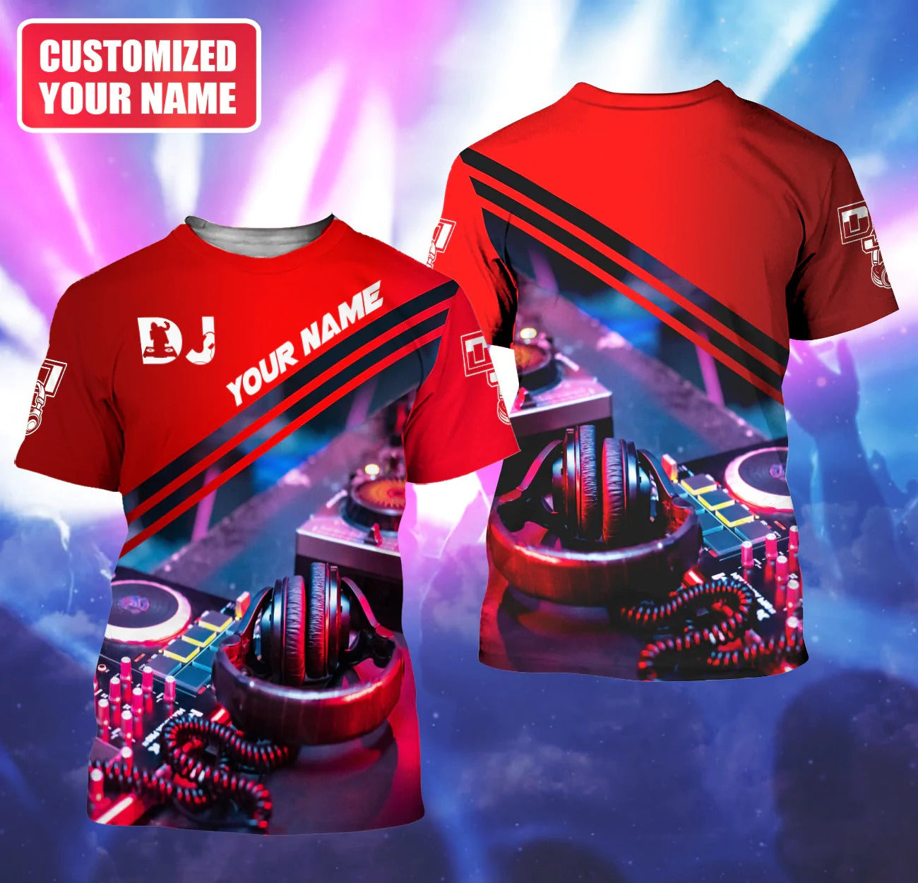 Customized 3D Red DJ Zip Hoodie For DJ Lover, Disc Jockey Player EDM Party Gift, DJ Shirt TO0069