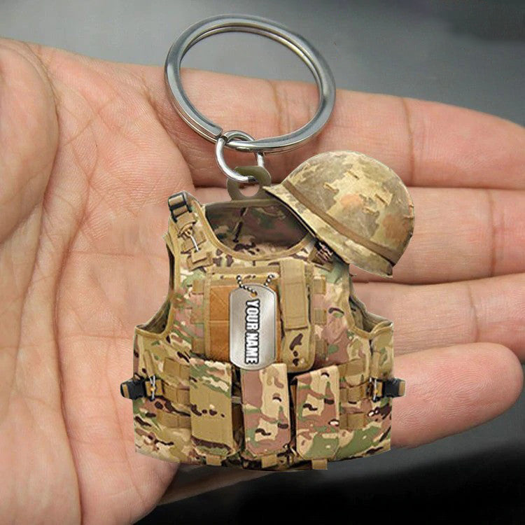 Personalized Tactical Vests Acrylic Keychain for Soldiers, Soldiers Keychain for Dad, Him KO0170