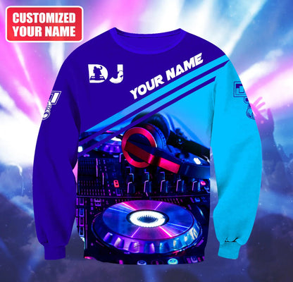 Custom With Name 3D Hoodie For DJ Men Women, Blue Tshirt For A DJ, DJ Musican Clothing TO0064