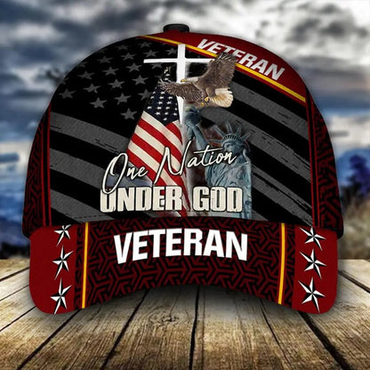 Personalized Jesus Cap, One Nation under God Veteran 3D Baseball Cap, 4th of July Veteran Hat for Him SO0166