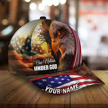 Personalized Jesus Cap, One Nation under God Veteran 3D Baseball Cap, 4th of July Veteran Hat for Him SO0166