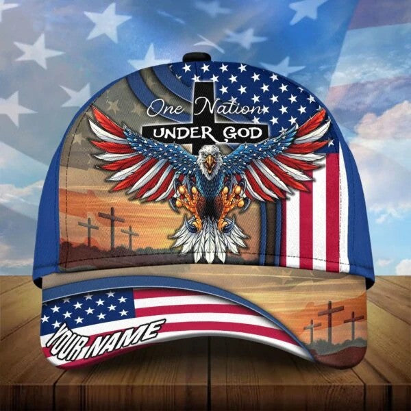 Personalized Jesus Cap, One Nation under God Veteran 3D Baseball Cap, 4th of July Veteran Hat for Him SO0166