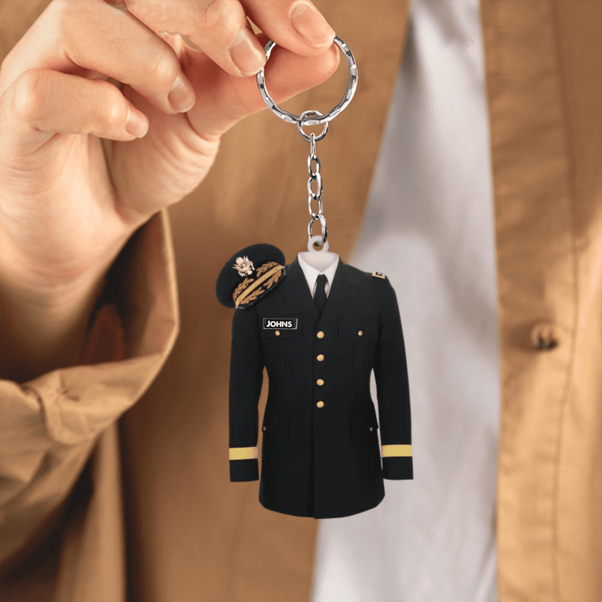 Personalized Military Uniform Keychain - Custom Name Acrylic Military Keychain for Officer, Soldiers KO0208