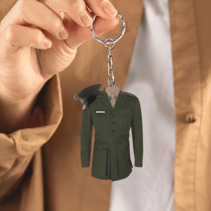 Personalized Military Uniform Keychain - Custom Name Acrylic Military Keychain for Officer, Soldiers KO0208