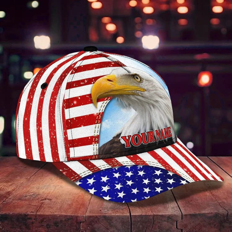 Customized Eagle Cap Leather American Flag Pattern, Eagle Hat for Dad, Eagle 3D baseball Cap for Veteran SO0165