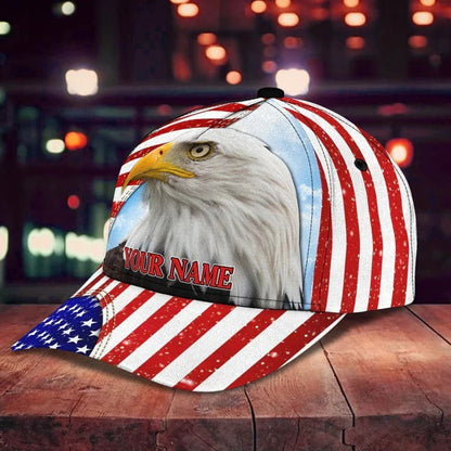 Customized Eagle Cap Leather American Flag Pattern, Eagle Hat for Dad, Eagle 3D baseball Cap for Veteran SO0165