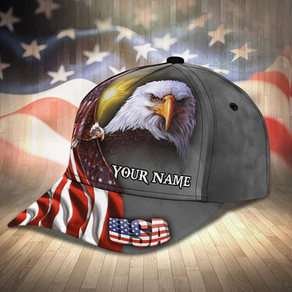 Customized Eagle Cap Leather American Flag Pattern, Eagle Hat for Dad, Eagle 3D baseball Cap for Veteran SO0165