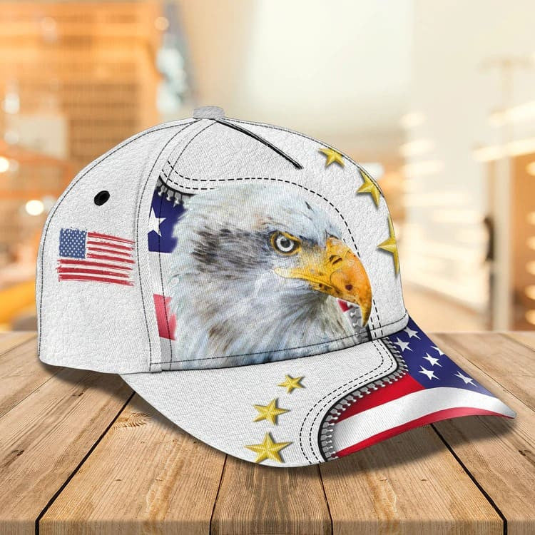 Customized Eagle Cap Leather American Flag Pattern, Eagle Hat for Dad, Eagle 3D baseball Cap for Veteran SO0165