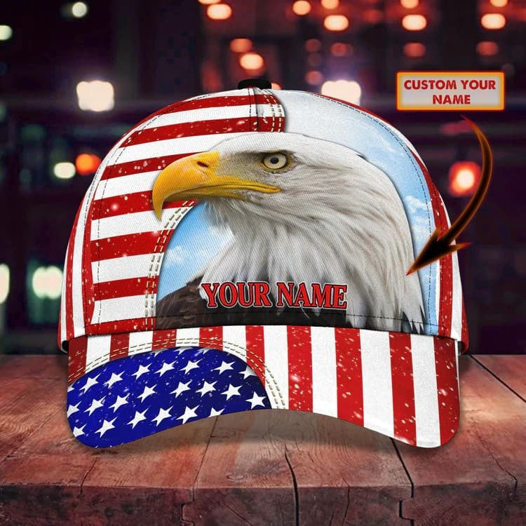 Customized Eagle Cap Leather American Flag Pattern, Eagle Hat for Dad, Eagle 3D baseball Cap for Veteran SO0165