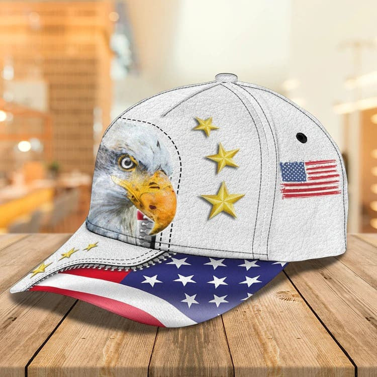 Customized Eagle Cap Leather American Flag Pattern, Eagle Hat for Dad, Eagle 3D baseball Cap for Veteran SO0165