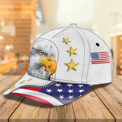 Customized Eagle Cap Leather American Flag Pattern, Eagle Hat for Dad, Eagle 3D baseball Cap for Veteran SO0165