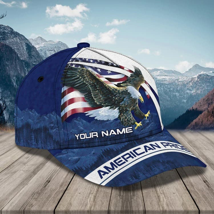 Customized Eagle Cap Leather American Flag Pattern, Eagle Hat for Dad, Eagle 3D baseball Cap for Veteran SO0165