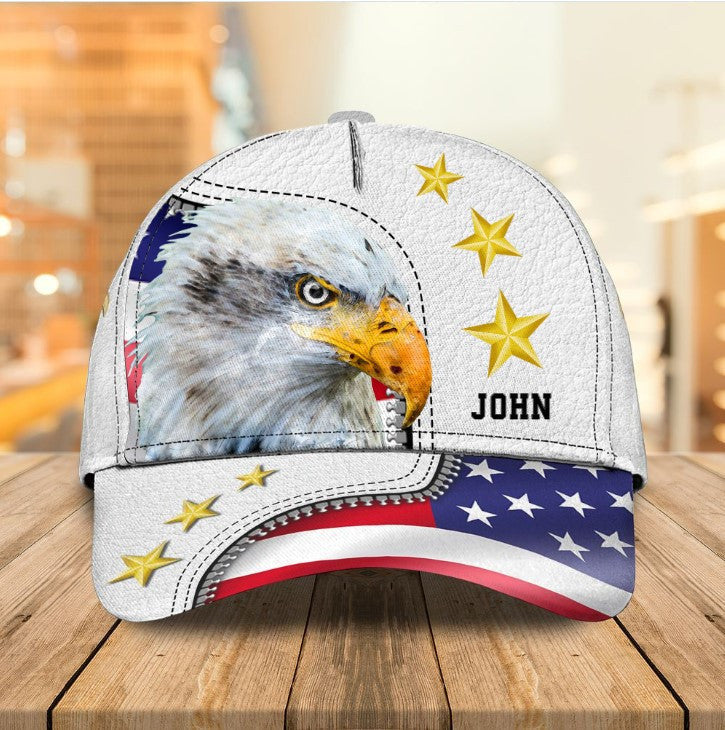 Customized Eagle Cap Leather American Flag Pattern, Eagle Hat for Dad, Eagle 3D baseball Cap for Veteran SO0165