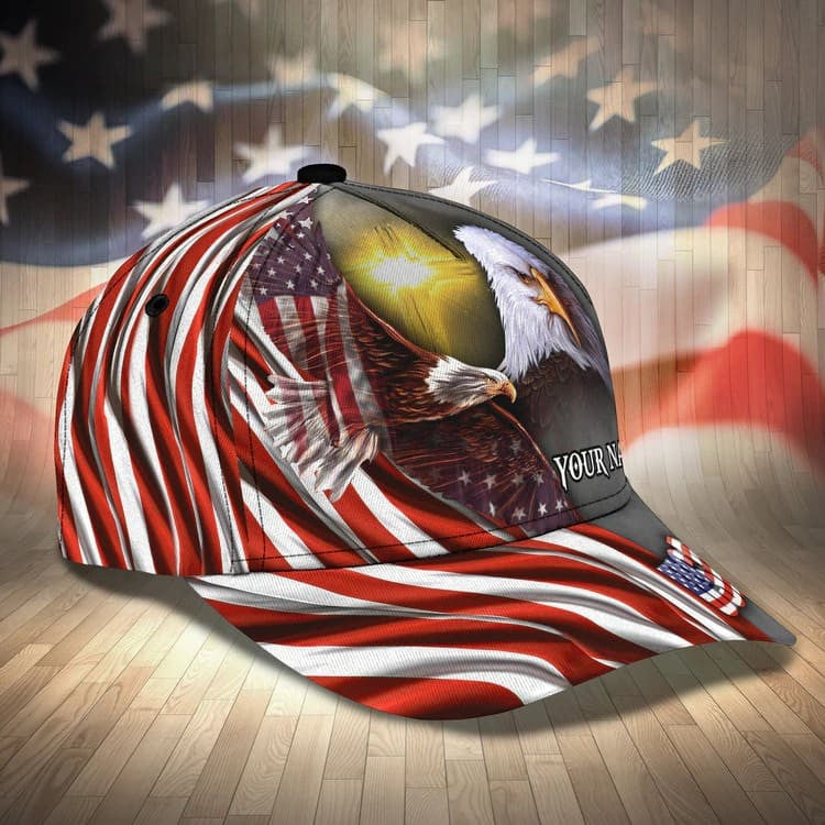 Customized Eagle Cap Leather American Flag Pattern, Eagle Hat for Dad, Eagle 3D baseball Cap for Veteran SO0165