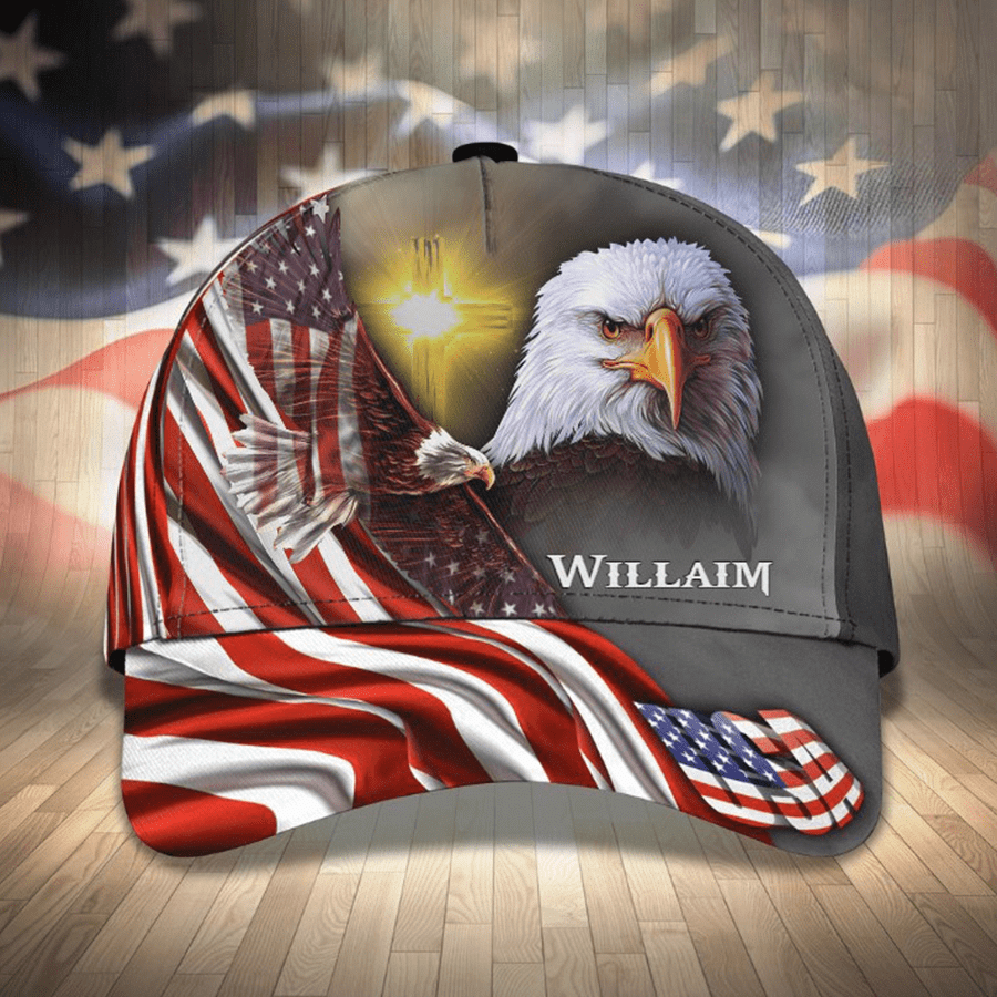 Customized Eagle Cap Leather American Flag Pattern, Eagle Hat for Dad, Eagle 3D baseball Cap for Veteran SO0165