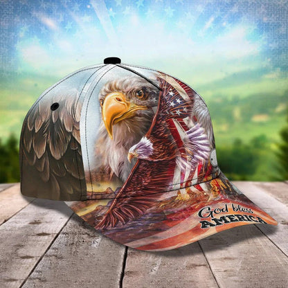 Customized Eagle Jesus Hat, Cross God Bless American Baseball Cap for Veteran Dad SO0404