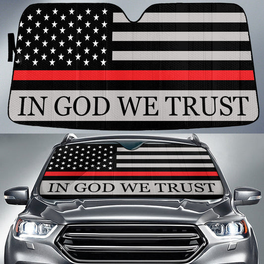 In God We Trust Thin Red Line Printed Car Sun Shades Cover Auto Windshield Tendpins SO0393