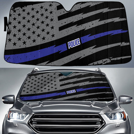 Grey Black American Flag And Police Blue Printed Car Sun Shades Cover Auto Windshield Tendpins SO0391