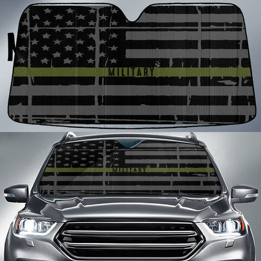 Military Thin Green Line American Flag Printed Car Sun Shade Cover Auto Windshield Tendpins SO0162