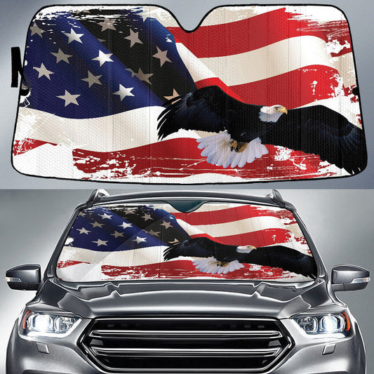 Bald Eagle Flying Front American Flag Printed Car Sun Shade Cover Auto Windshield Tendpins SO0161