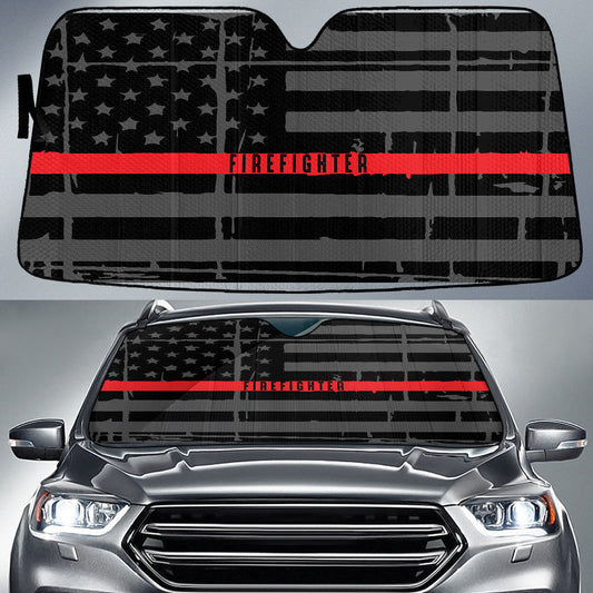 Firefighter Thin Red Line American Flag Printed Car Sun Shade Cover Auto Windshield Tendpins SO0392