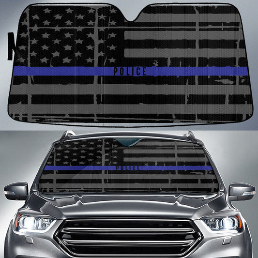 Police Thin Blue Line American Flag Printed Car Sun Shade Cover Auto Windshield Tendpins SO0390