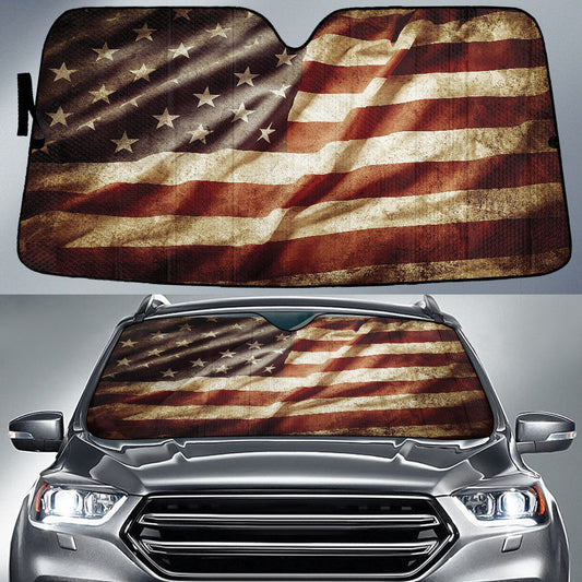 Anley Vintage Style Tea Stained American Flag Printed Car Sun Shade Cover Auto Windshield Tendpins SO0160