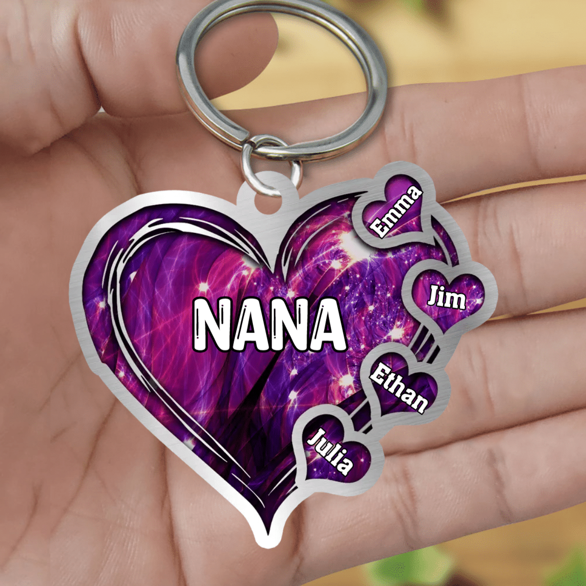 Grandma- Mom Heart Kids, Multi Colors Personalized Keychain KO0159