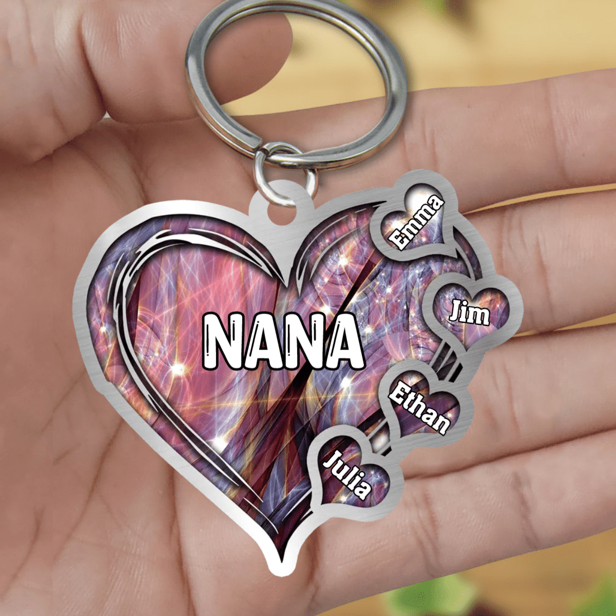 Grandma- Mom Heart Kids, Multi Colors Personalized Keychain KO0159