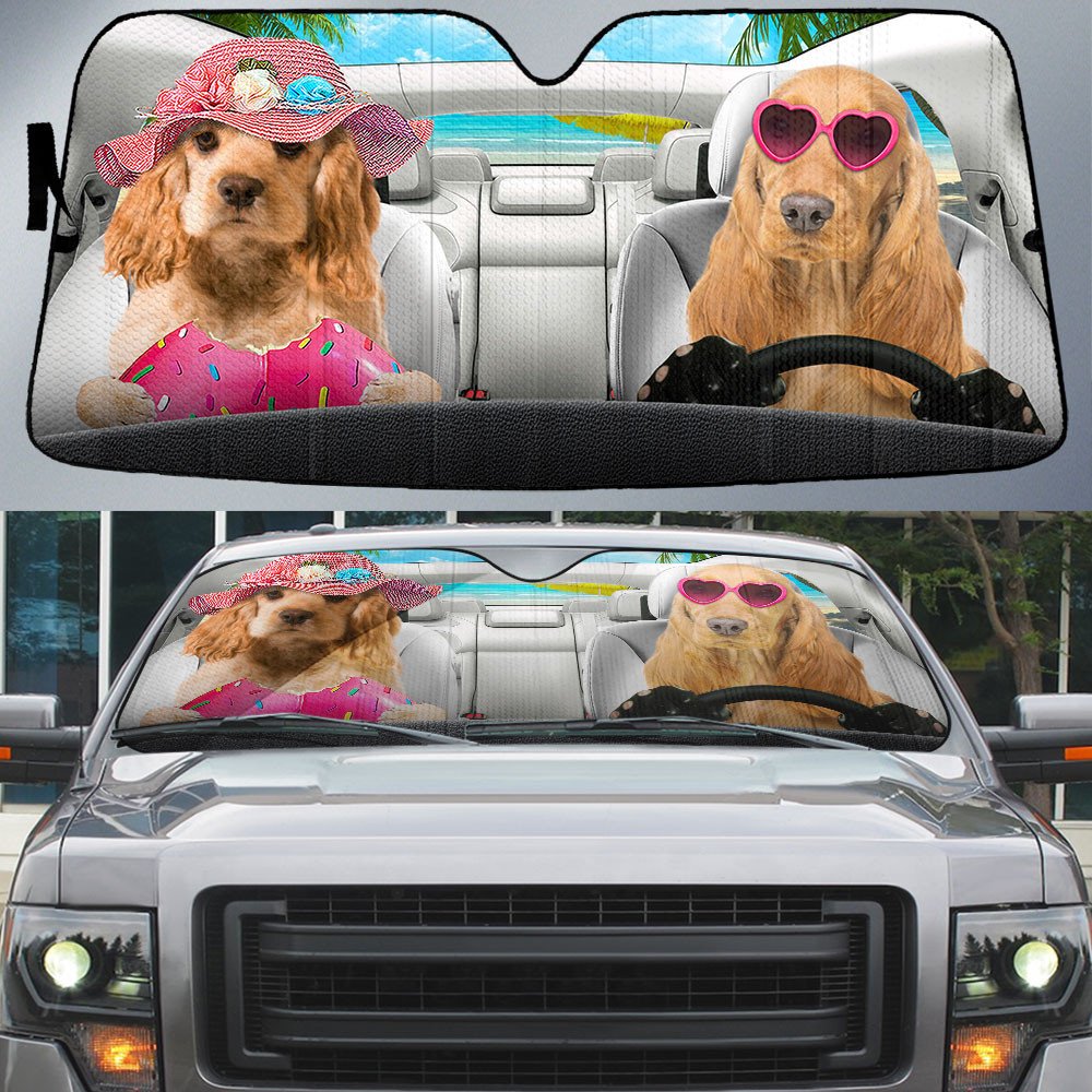 Cocker Spaniel-Dog Summer Vacation Couple Car Sun Shade Cover Auto Windshield SO0371