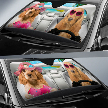 Cocker Spaniel-Dog Summer Vacation Couple Car Sun Shade Cover Auto Windshield SO0371