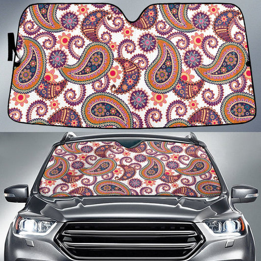 Orange Tone Plumeria Flowers Paisley Texture White Theme Car Sun Shades Cover Auto Windshield Tendpins SO0389