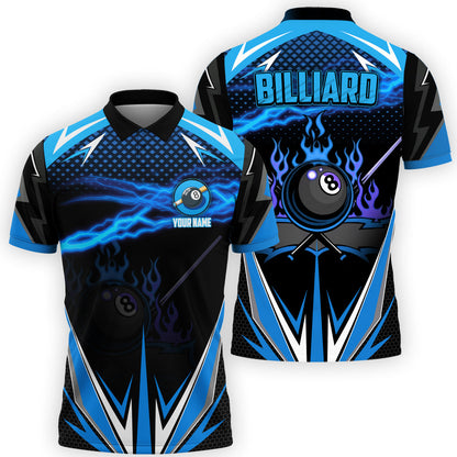 3D All Over Print Billiard Blue Fire Polo Shirt, Thunder Sport Billiard Shirt, Gift for Him SO0711