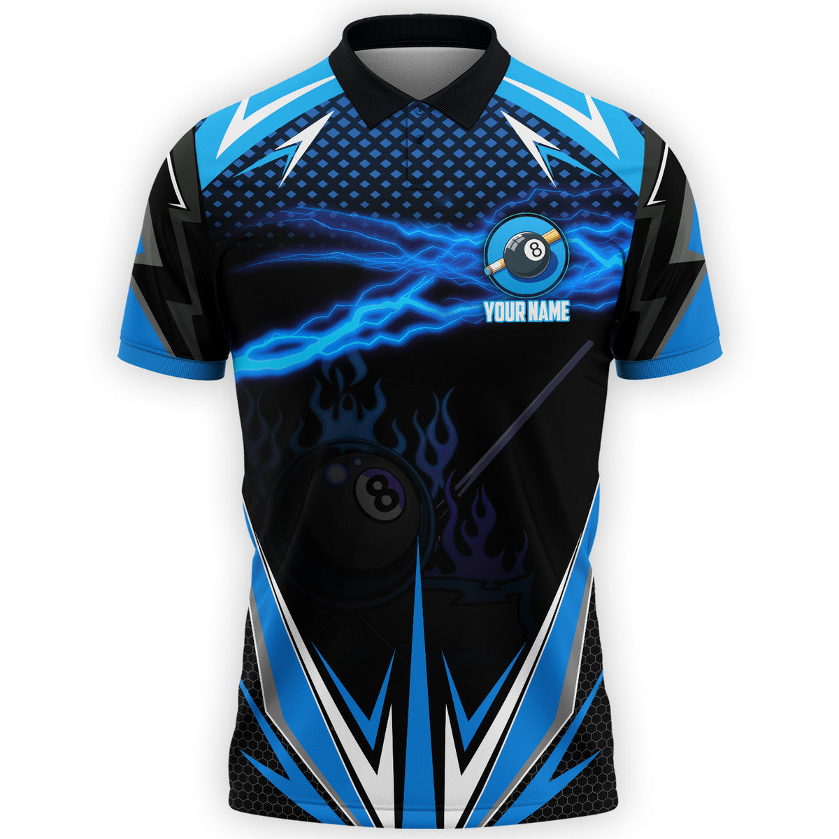 3D All Over Print Billiard Blue Fire Polo Shirt, Thunder Sport Billiard Shirt, Gift for Him SO0711