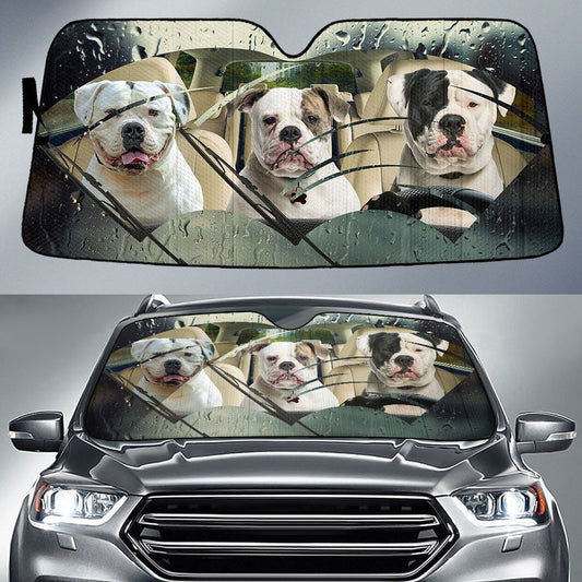 American Bulldog Rainy Driving Car Sun Shade Cover Auto Windshield Tendpins SO0385