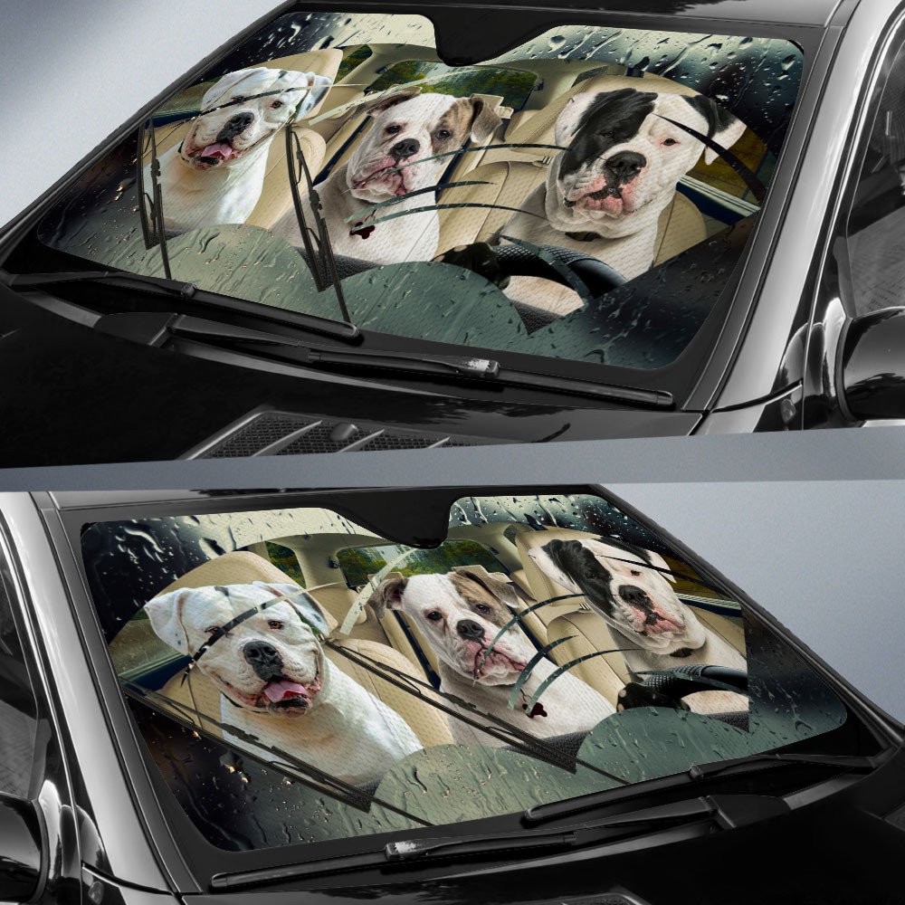 American Bulldog Rainy Driving Car Sun Shade Cover Auto Windshield Tendpins SO0385