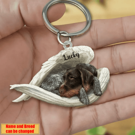 Personalized German Shepherd Sleeping Angle Keychain, Custom Name Dog Acrylic Flat Keychain KO0168