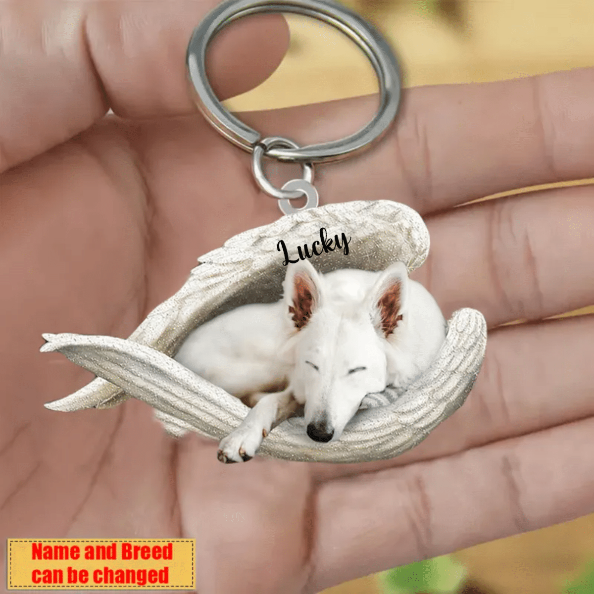 Personalized German Shepherd Sleeping Angle Keychain, Custom Name Dog Acrylic Flat Keychain KO0168