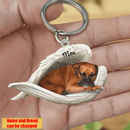 Personalized Boxer Sleeping Angle Keychain, Memorial Keychain for Dog KO0163