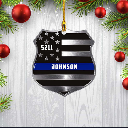 Custom Police Badge Ornament, Police Christmas Ornament Number Name Changed Custom Shaped Ornament OO3776