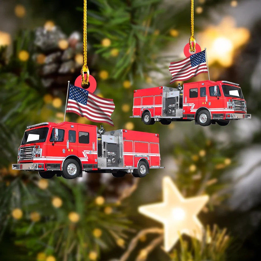 Firefighter Truck Christmas Ornament for Fireman, Flat Acrylic Ornament for Firefighter OO3748