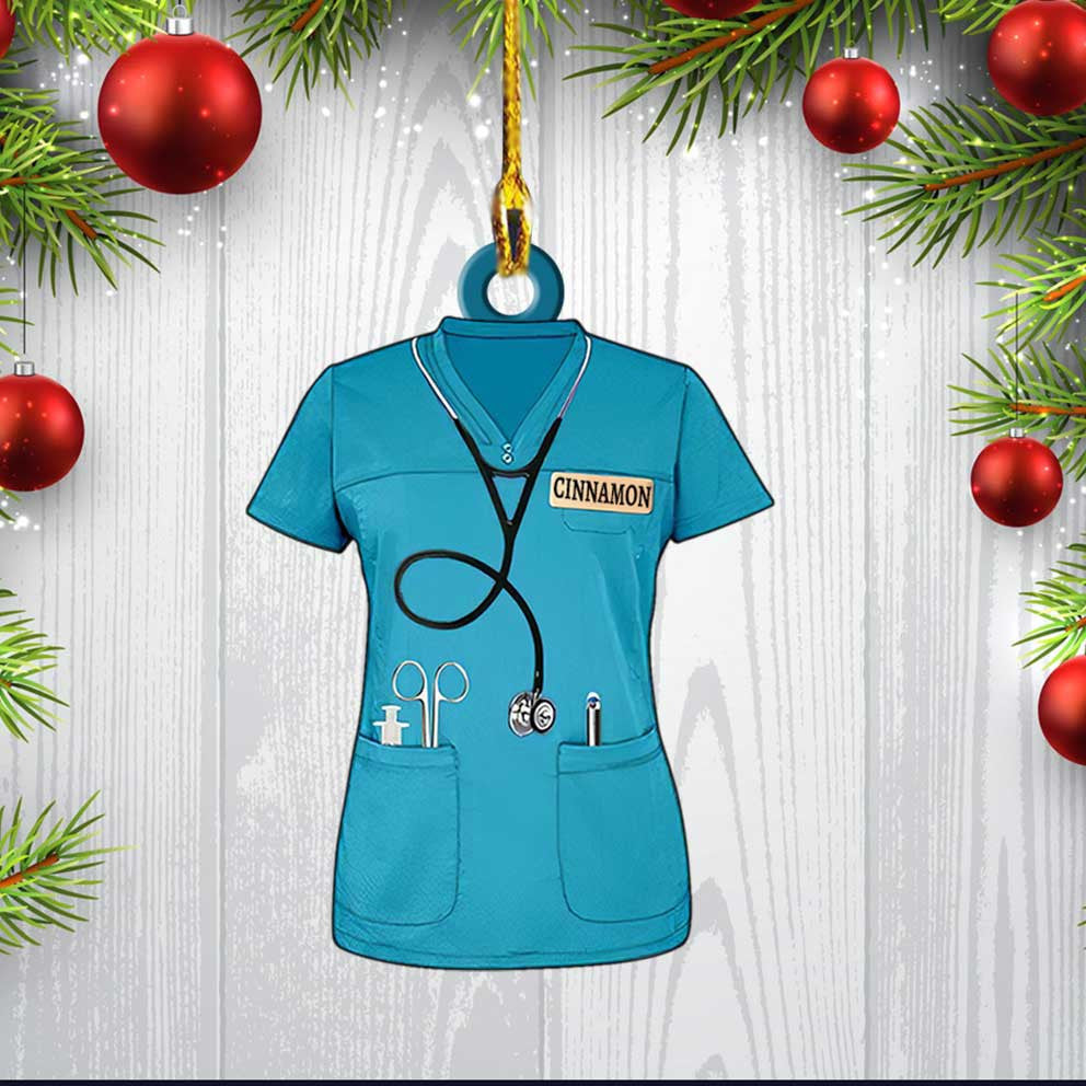 Personalized Nurse Scrubs Ornament, Custom Name Nurse Costume Christmas Ornament for Her OO3743