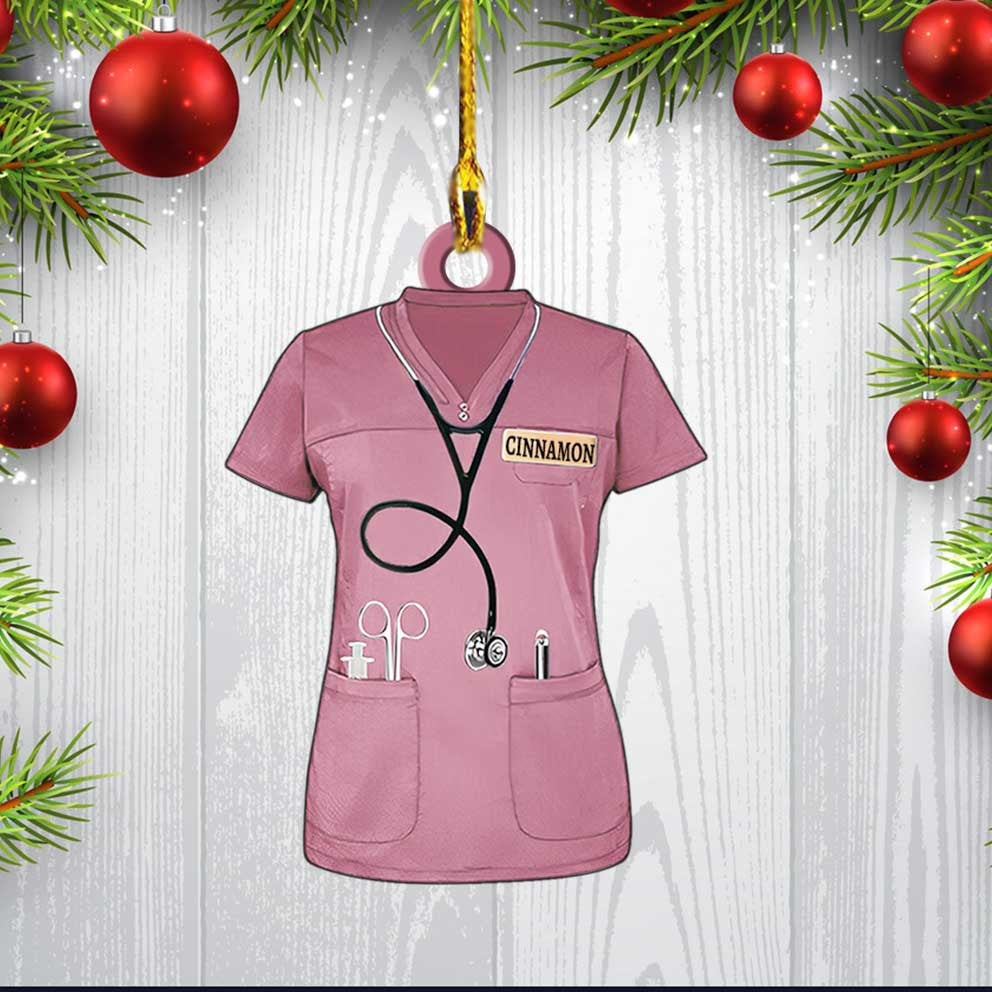 Personalized Nurse Scrubs Ornament, Custom Name Nurse Costume Christmas Ornament for Her OO3743