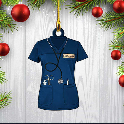 Personalized Nurse Scrubs Ornament, Custom Name Nurse Costume Christmas Ornament for Her OO3743